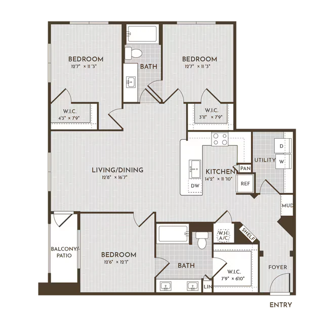 3BR 2BA (1388 SF) 06101 floor plan